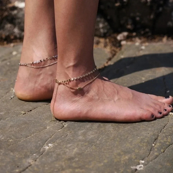 Gold Coin Anklet 14k Boho Beach Summer Gypsy - Picture 8 of 10